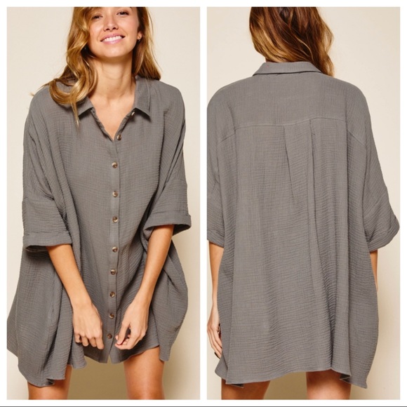 Valerie Fabulous Oversized 3/4 Sleeves Boyfriend Shirt - Picture 4 of 5
